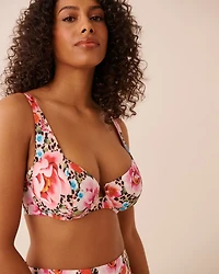 Haut de bikini plongeant bonnet D FLORAL LEOPARD