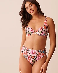FLORAL LEOPARD Plunge Bikini Top