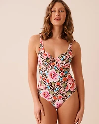 Maillot une-pièce plongeant FLORAL LEOPARD