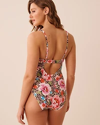 Maillot une-pièce plongeant FLORAL LEOPARD
