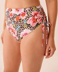 FLORAL LEOPARD Side Tie High Waist Bikini Bottom