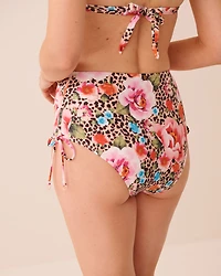 FLORAL LEOPARD Side Tie High Waist Bikini Bottom