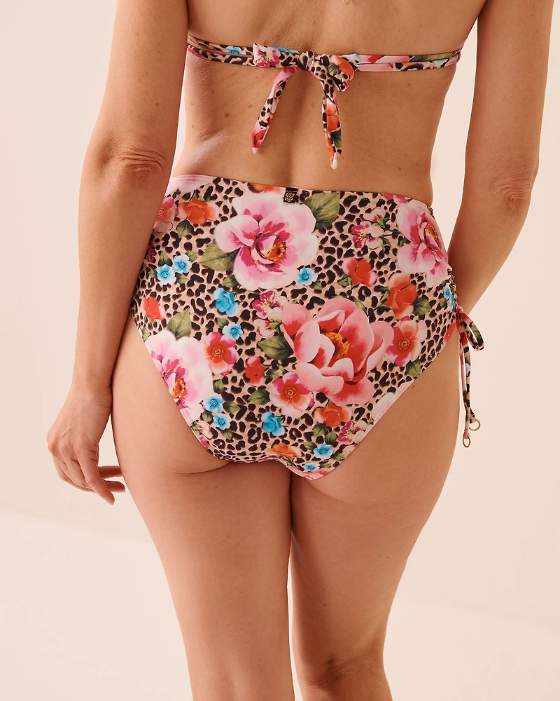 FLORAL LEOPARD Side Tie High Waist Bikini Bottom