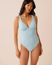 SAILOR STRIPE V-neck One-piece Swimsuit