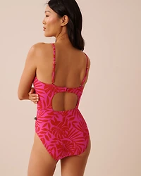 TROPICAL FUCHSIA Ring and Cut-Out One-Piece Swimsuit