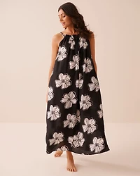 Tropical Floral High-Neck Maxi Dress