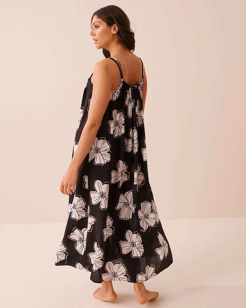 Robe longue encolure haute imprimé tropical