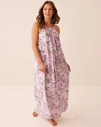 Tropical Floral High-Neck Maxi Dress