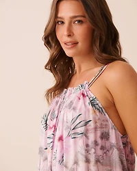 Tropical Floral High-Neck Maxi Dress