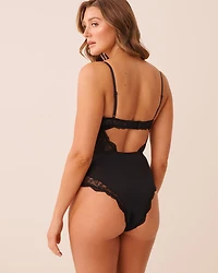 Floral Lace and Microfiber Strappy Teddy