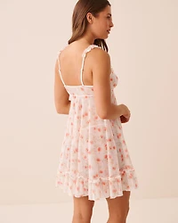 Nuisette en résille à froufrous imprimé pêches