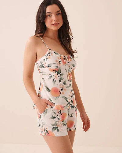 Camisole en satin nouée à l'encolure imprimé pêche