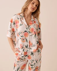 Peach Print Satin Button-down Shirt