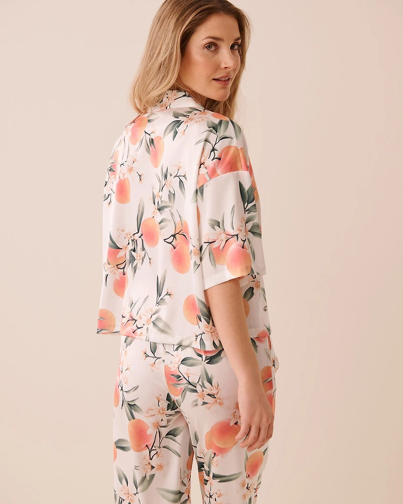 Chemisier manches courtes en satin imprimé pêche