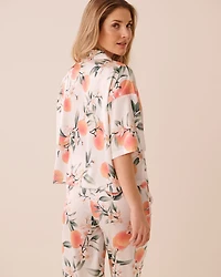 Chemisier manches courtes en satin imprimé pêche