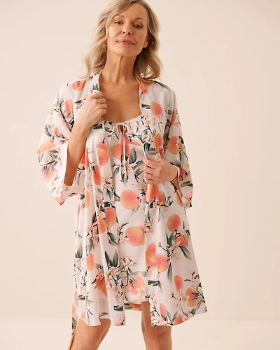 Peach Print Satin Kimono