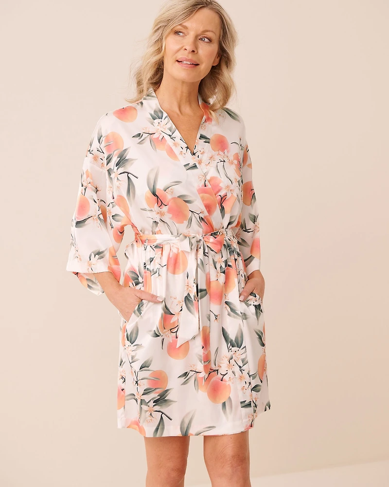 Peach Print Satin Kimono