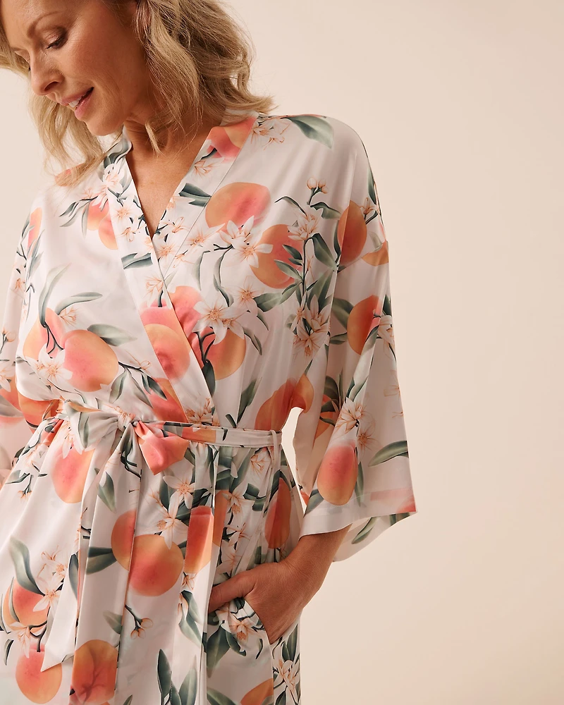 Peach Print Satin Kimono