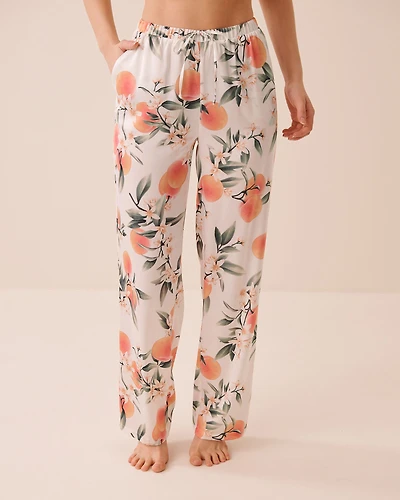 Pantalon en satin imprimé pêche