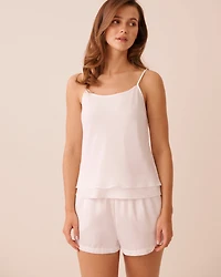 Camisole en satin et chiffon aux bretelles perlées