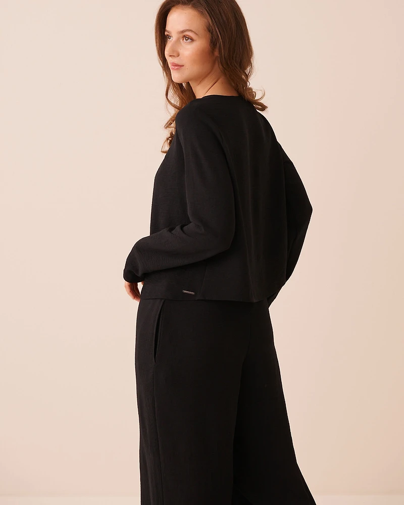 Tie-Front Crinkle Long Sleeve Top