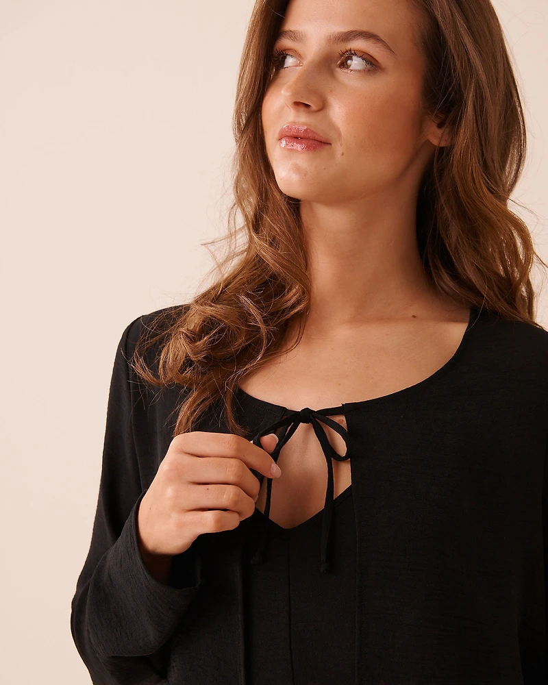 Tie-Front Crinkle Long Sleeve Top