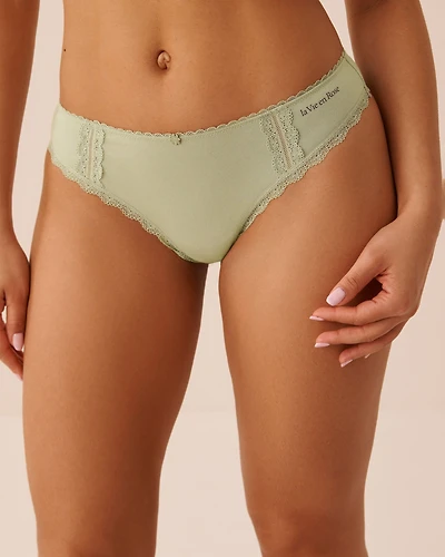 Cotton and Lace Detail Thong Panty
