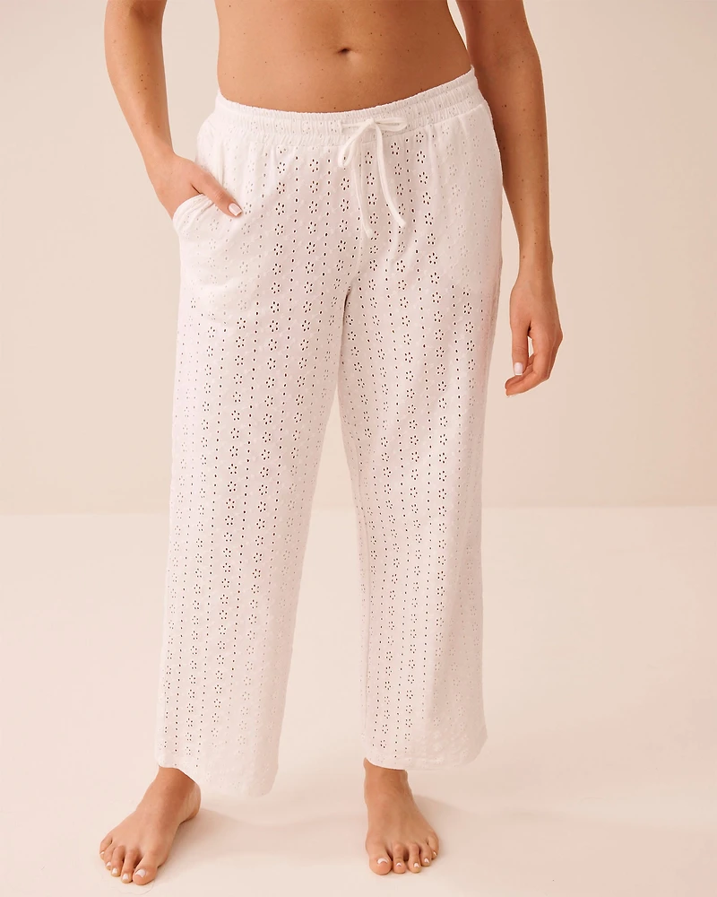 Pantalon de pyjama en coton à broderie anglaise