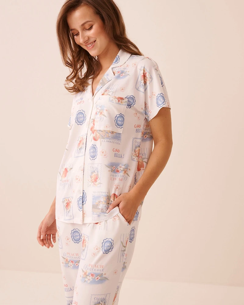 Dolce Vita Print Super Soft Short Sleeve Button-down Shirt