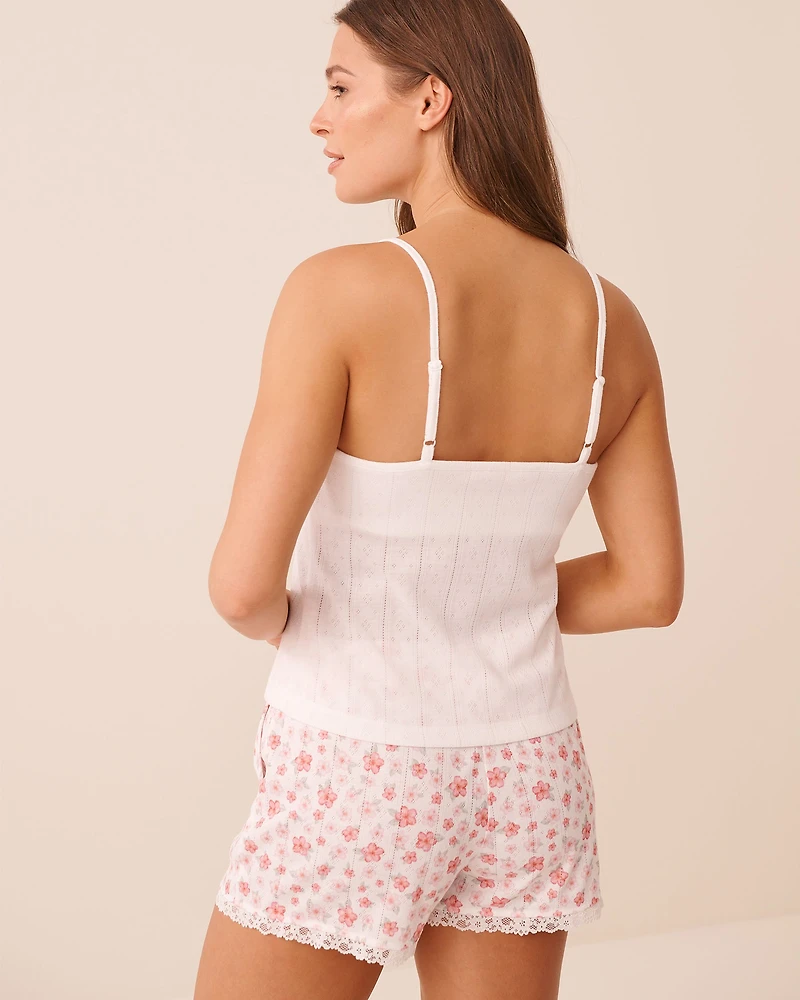 Camisole en pointelle à soutien intégré broderie hibiscus