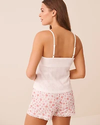 Camisole en pointelle à soutien intégré broderie hibiscus