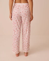 Hibiscus Print Lace Trim Pointelle Pajama Pants