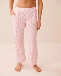 Hibiscus Print Lace Trim Pointelle Pajama Pants