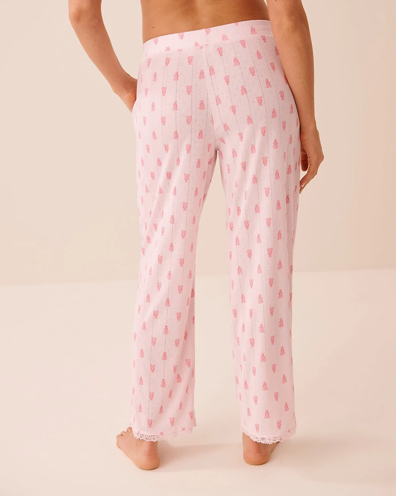 Hibiscus Print Lace Trim Pointelle Pajama Pants