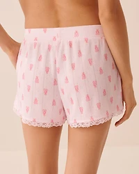 Hibiscus Print Lace Trim Pointelle Pajama Shorts