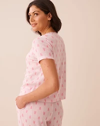 T-shirt à nouer en pointelle bordure de dentelle imprimé hibiscus