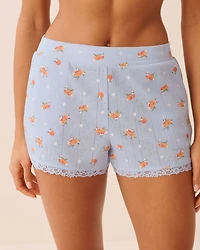 Hibiscus Print Lace Trim Pointelle Pajama Shorts