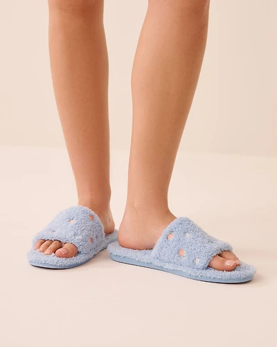 Peach Embroidery Curly Fur Slide Slippers