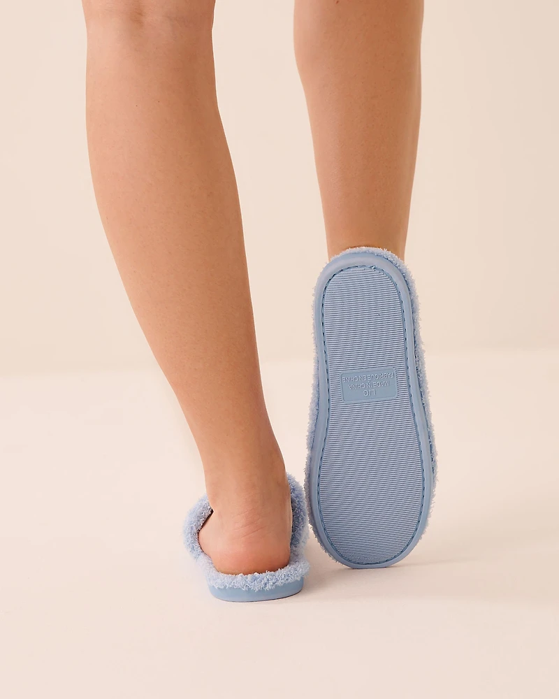 Peach Embroidery Curly Fur Slide Slippers