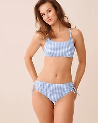 BLUE GINGHAM Side Tie Mid Waist Bikini Bottom