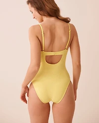 Maillot une-piece plongeant froncé EARTHY GREEN