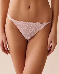 Adjustable Embroidered Mesh String Panty