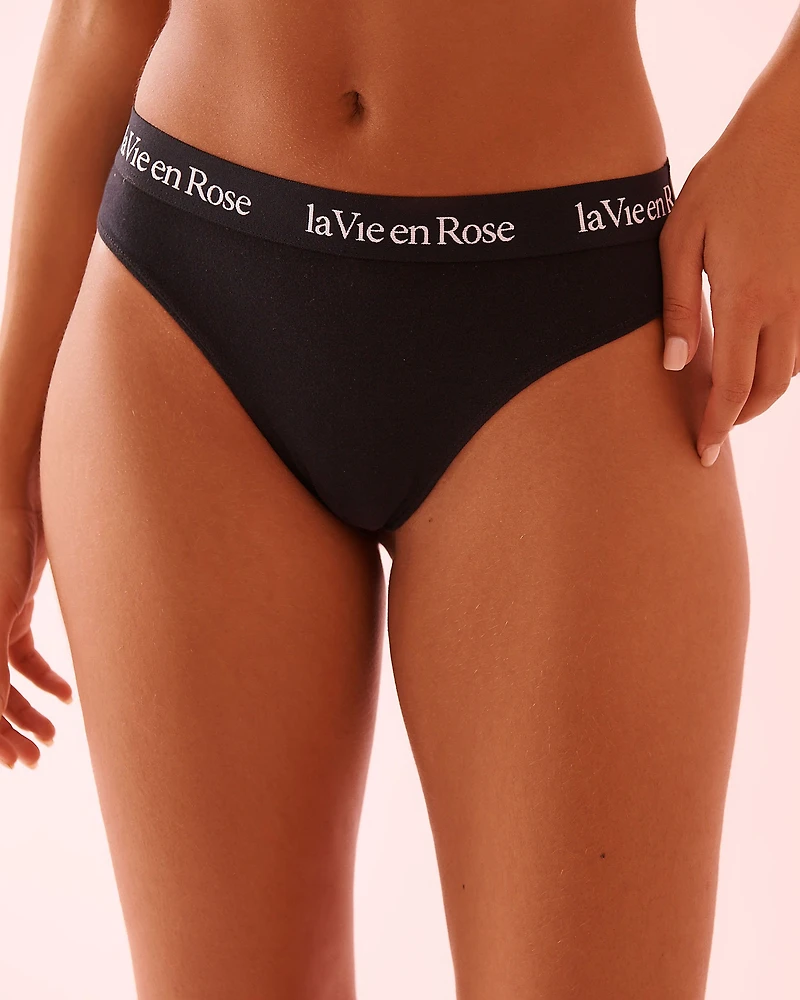 Cotton and Logo Elastic Band Thong Panty
