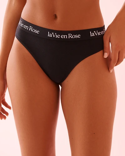 Cotton and Logo Elastic Band Thong Panty