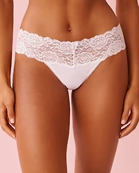 Microfiber and Wide Lace Band Thong Panty