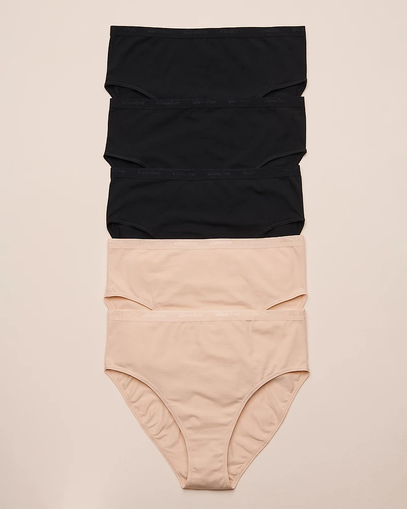 Lot de 5 culottes bikini taille haute en coton