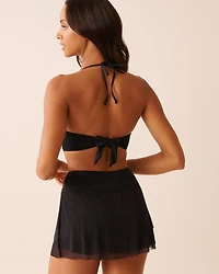 Haut de bikini triangle bandes croisées et insertions résille BLACK