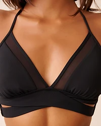 Haut de bikini triangle bandes croisées et insertions résille BLACK