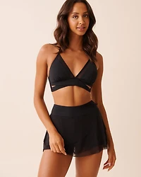 Haut de bikini triangle bandes croisées et insertions résille BLACK