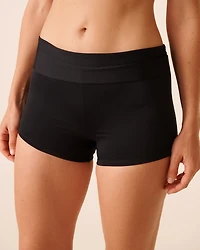 BLACK Folded Waistband Boyshort Bikini Bottom